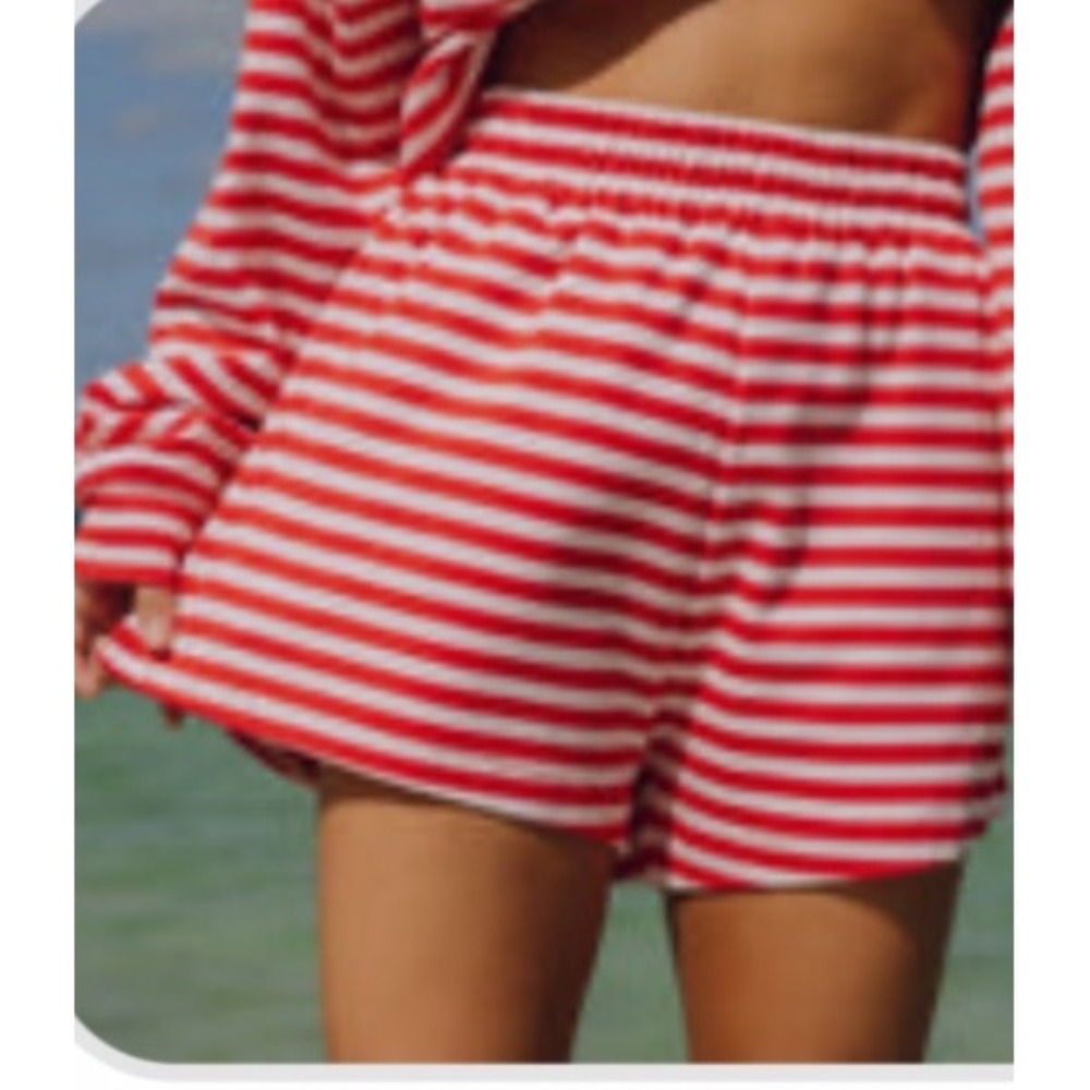 Daily Drills Striped Cotton Shorts Heart + Pale Pink Stripe Size M/L NIB